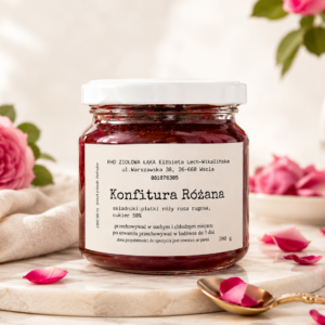 Konfitura z płatków róży Rosa rugosa – ucierane płatki róży z cukrem 200 ml
